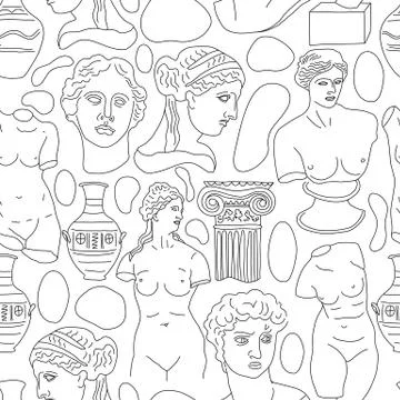 Ancient Greece and Rome set tradition and culture vector seamless pattern. The Stock Illustration