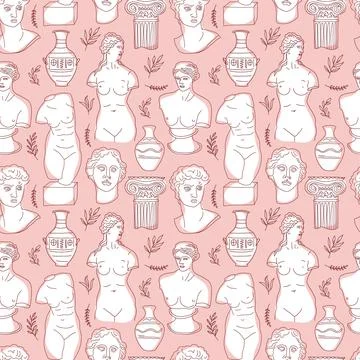 Ancient Greece and Rome set tradition and culture vector seamless pattern. The Stock Illustration