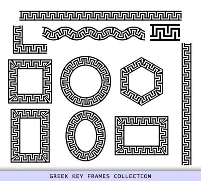 Ancient Greek black frames patterns collection, set of antique borders from イラスト素材