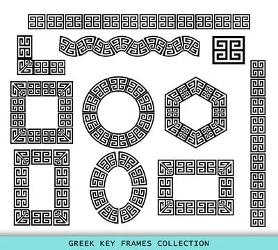 Ancient Greek black frames patterns collection, set of antique borders from イラスト素材