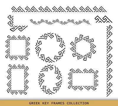 Ancient Greek black frames patterns collection, set of antique borders from Stock Illustration