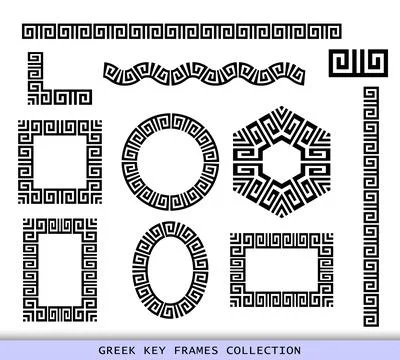 Ancient Greek black frames patterns collection, set of antique borders from Stock Illustration