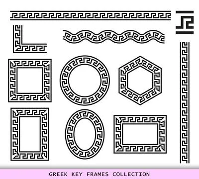 Ancient Greek black frames patterns collection, set of antique borders from イラスト素材