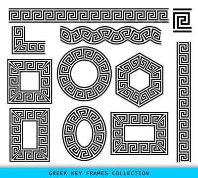 Ancient Greek black frames patterns collection, set of antique borders from Stock Illustration