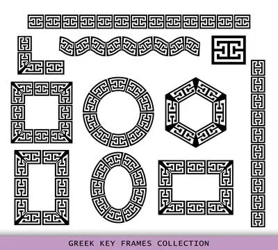 Ancient Greek black frames patterns collection, set of antique borders from Stock Illustration