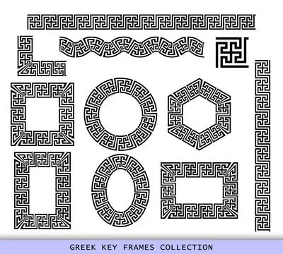 Ancient Greek black frames patterns collection, set of antique borders from イラスト素材