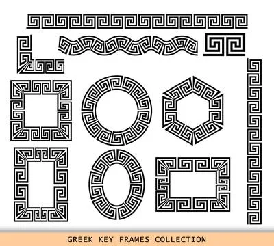 Ancient Greek black frames patterns collection, set of antique borders from Stock Illustration