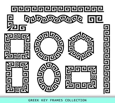 Ancient Greek black frames patterns collection, set of antique borders from Stock Illustration