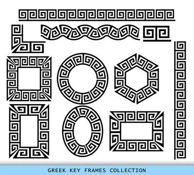 Ancient Greek black frames patterns collection, set of antique borders from Stock Illustration