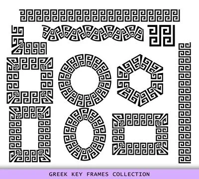 Ancient Greek black frames patterns collection, set of antique borders from Stock Illustration