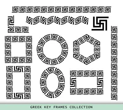 Ancient Greek black frames patterns collection, set of antique borders from イラスト素材