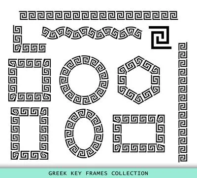Ancient Greek black frames patterns collection, set of antique borders from Stock Illustration