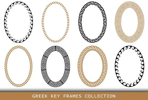 Ancient Greek oval frames patterns, set of antique borders from Greece 스톡 일러스트