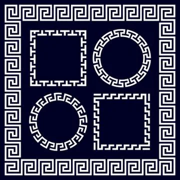 Ancient greek round and rectangular border frames Stock Illustration