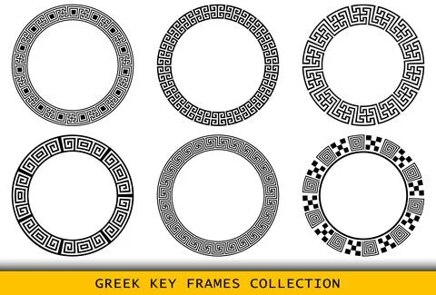Ancient Greek round frames patterns, set of antique borders from Greece 스톡 일러스트