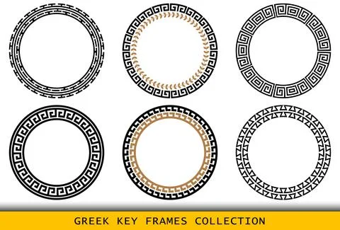 Ancient Greek round frames patterns, set of antique borders from Greece 스톡 일러스트
