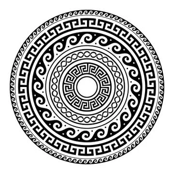 Ancient Greek round key pattern - meander art, mandala black shape Stock Illustration
