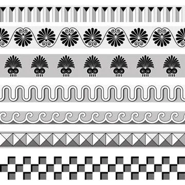 Ancient Greek seamless borders frames pattern set Stock Illustration