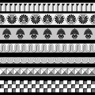 Ancient Greek seamless borders frames pattern set Stock Illustration