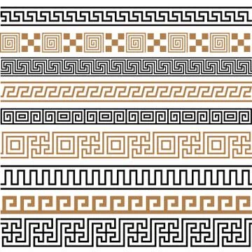 Ancient Greek seamless borders frames pattern set Stock Illustration