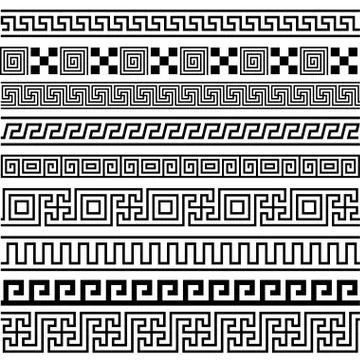 Ancient Greek seamless borders frames pattern set Stock Illustration