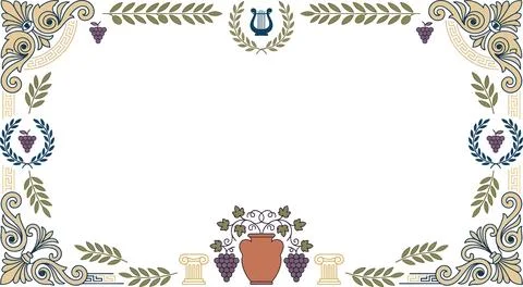 Ancient Greek style decorative border vector frame with lyre Ionic columns and Illustration
