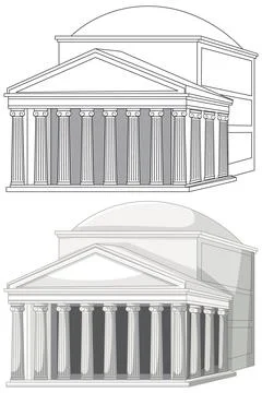 Ancient Greek Temple Vector Illustration with Columns and Dome Roof Ilustración de archivo