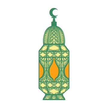 Ancient green lantern, colorful vector illustration Stock Illustration