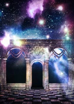 Ancient hall and galaxy Stock Illustration