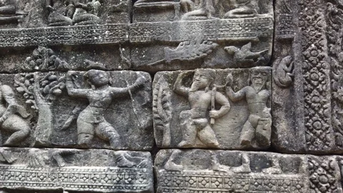 Ancient heritage, bas-relief on the walls of Bapuon temple Stock Footage 106826014