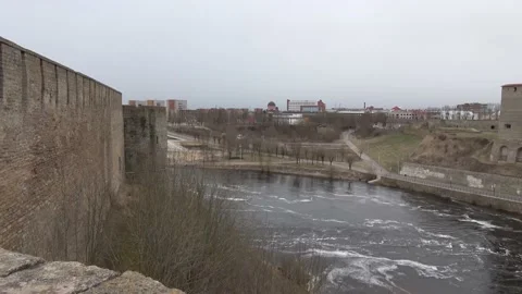 Ancient Hermann Castle on the border of Estonia and Russia Stock Footage 149502042