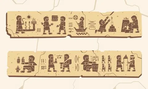 Ancient hieroglyphic artifacts that tell about ancient human culture vector i Illustrazione stock