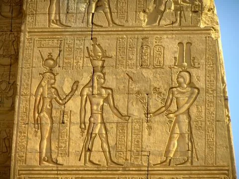 Ancient hieroglyphics on the wall of kom ombo temple Stock Photos