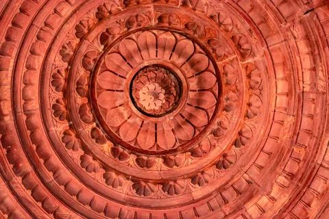 Ancient hindu temple dome inside architecture from unique angle at day Stock Photos