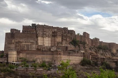Ancient historical fort with dramatic cloudy sky at evening from different .. 스톡 사진