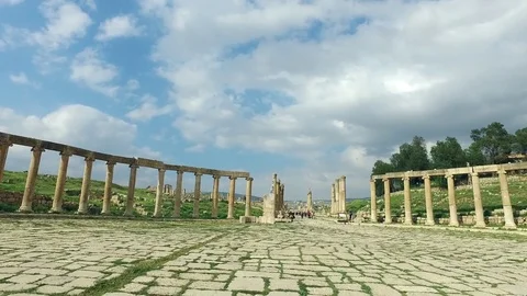 Ancient historical pillars of an ancient Roman temple in Jordan. Stock Footage 76570525