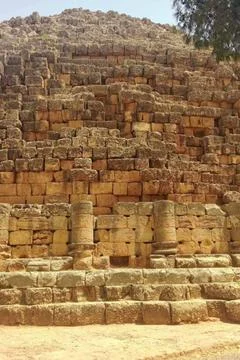 An ancient historical stone monument featuring massive stacked blocks Stock Photos