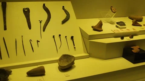 Ancient Hittite civilization items exhibited in the museum. Stock Footage 165363074