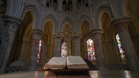 Ancient holy bible in Cathedral Stock Footage 79924099