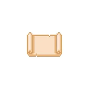 Ancient horizontal parchment roll pixel vector icon, old beige paper blank Illustrazione stock