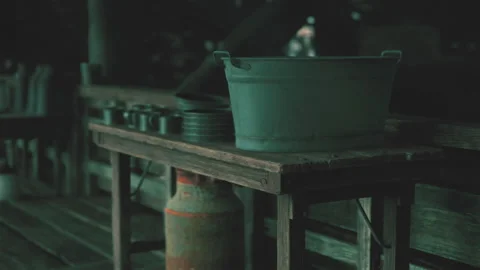 Ancient house interior in dark light Stock Footage 238995774