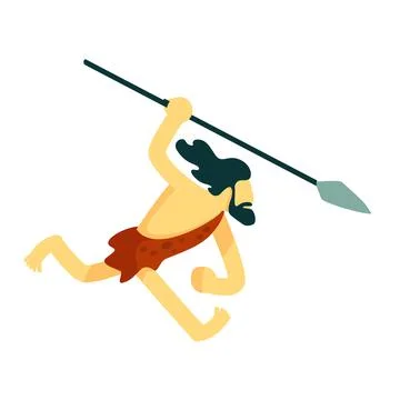 Ancient human with spear semi flat color vector character Illustrazione stock
