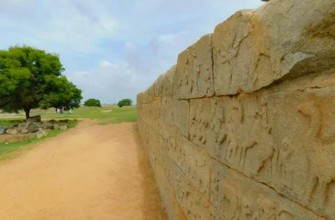 Ancient Humpi Vijayanagara Civilization architecture design ruins stone arts Foto stock