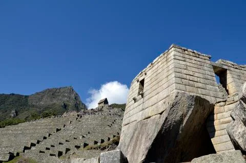 Ancient Inca Sun Temple on Machu Picchu Stock Photos