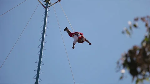 Ancient indian pole flying ritual (Danza de los Voladores) Stock Footage 36792602