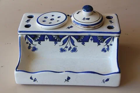 Ancient inkwell in earthenware Stock Photos