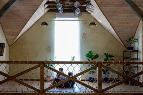 Ancient interior of the house. Interior design in vintage style. Wooden inter Stock Photos