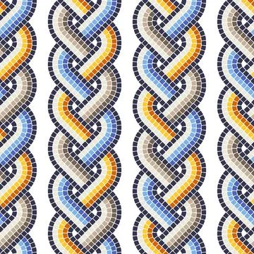 Ancient interweaving mosaic seamless pattern. Decorative antique stone ornament. Stock Illustration