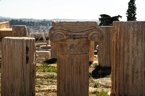 Ancient Ionic Column Capital at the Acropolis of Athens 写真素材
