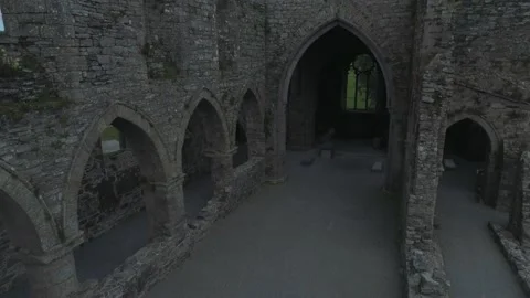 Ancient Jerpoint Abbey aerial interior Stock Footage 204814920